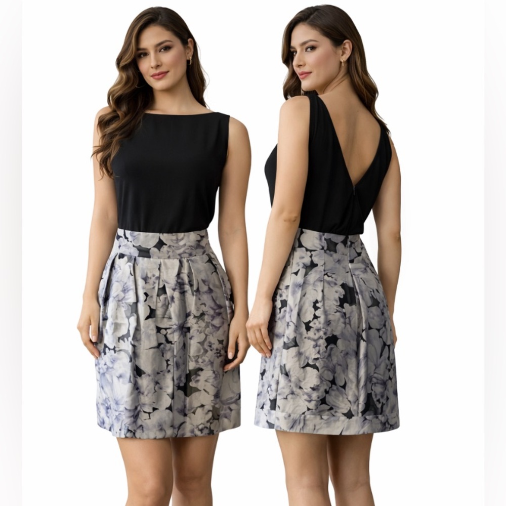 Ralph Lauren Dress Gray Black 12 Stretch V Back A Line Wedding Cruise Party
